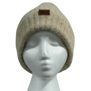 Remifa Nordic Slouchy Cream Wool Blend Rib Knit Beanie Winter Ski Unisex Hat OS